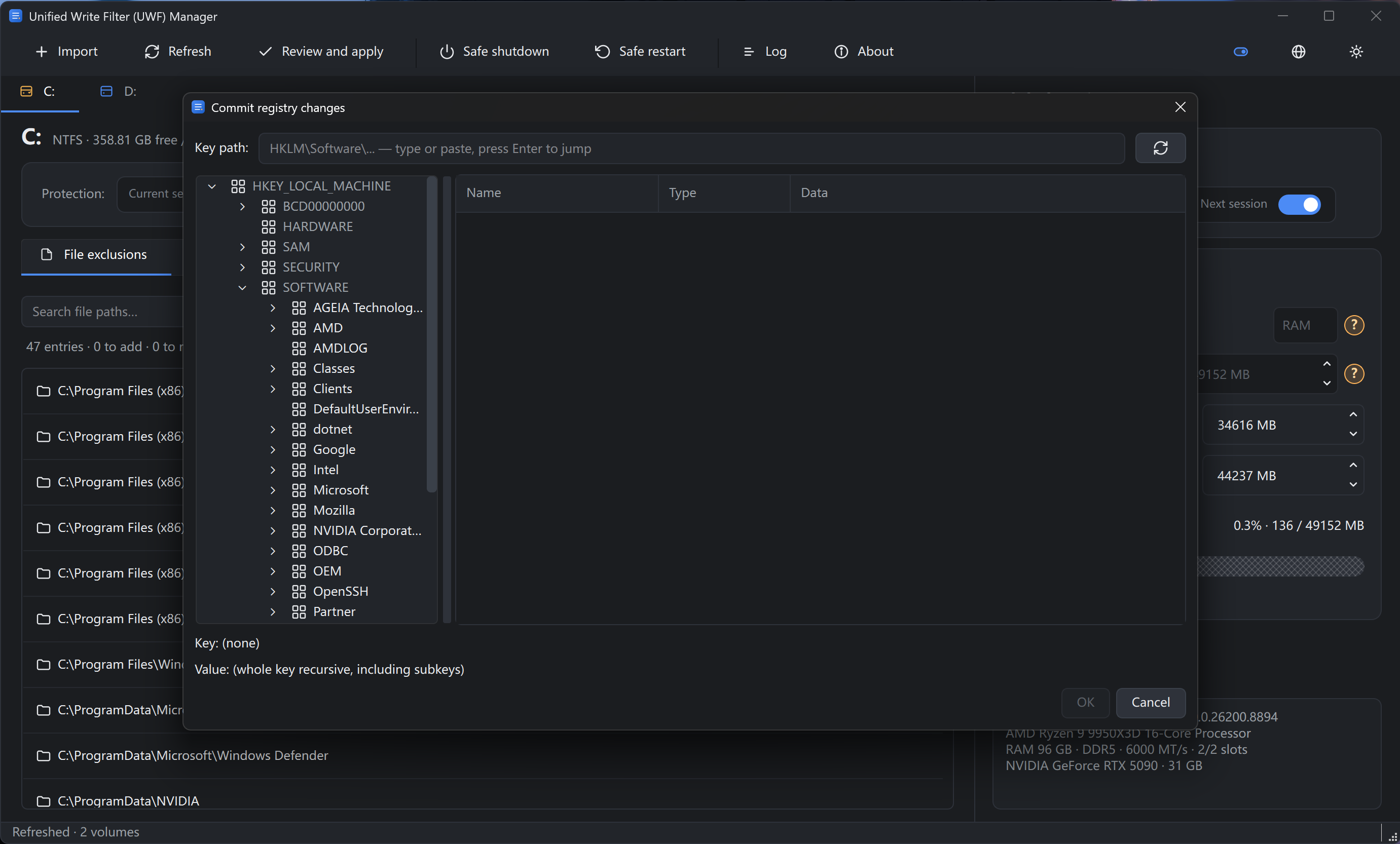 Registry picker dialog